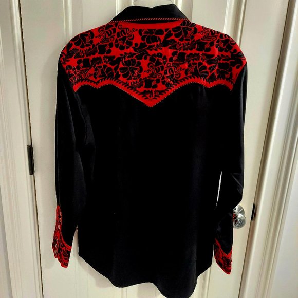 Vintage  Scully Gunfighter Men's Western Button Down Crimson w/caballero cuffs - Picture 3 of 15